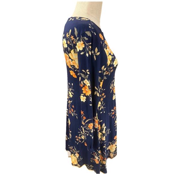 Old Navy A-Line Swing Dress Womens Small Blue Floral Print Long Sleeve Pullover - Picture 4 of 7